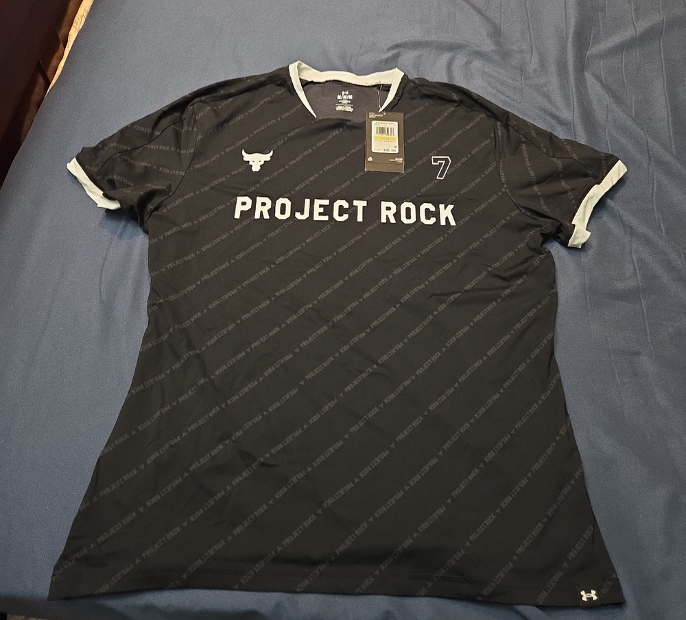 Under Armour Project Rock Black Short-Sleeve Athletic Tee with White Trim